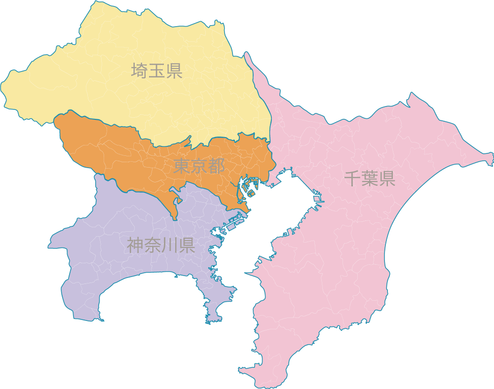 東京都・神奈川県・埼玉県・千葉県のマップ